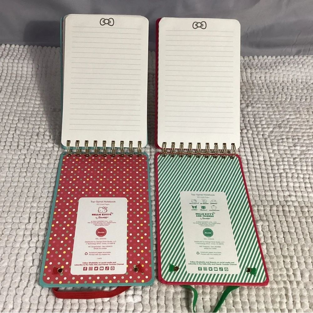 Hello Kitty Lot of 2 Spiral Top Notebooks 192pg Hardcover Christmas NEW Giftable